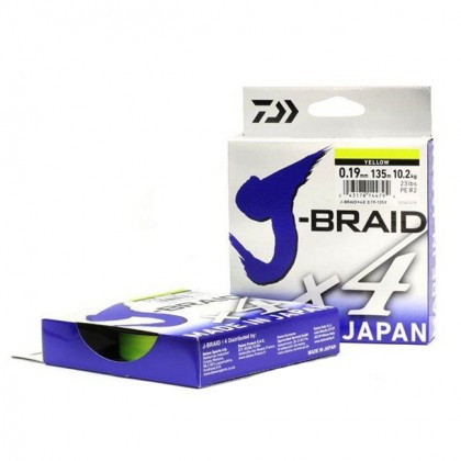 Плетёная леска Daiwa J-Braid x4 Yellow 135м, желтая